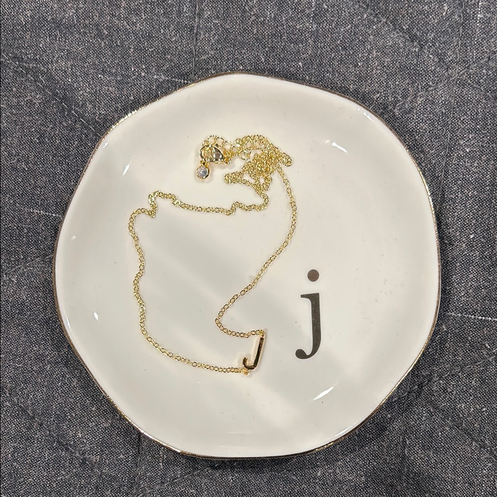“J” jewelry tray and necklace